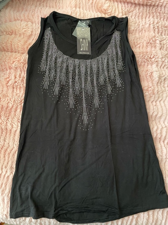 shiny Tops - Black Stud-Embellished Sleeveless Tank Top